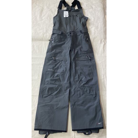 Eddie Bauer Bib Snow Pants Womens M Gray First Ascent Event RECCO Side Zip - Picture 1 of 15